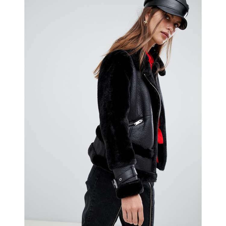 River island faux shearling cheap aviator jacket