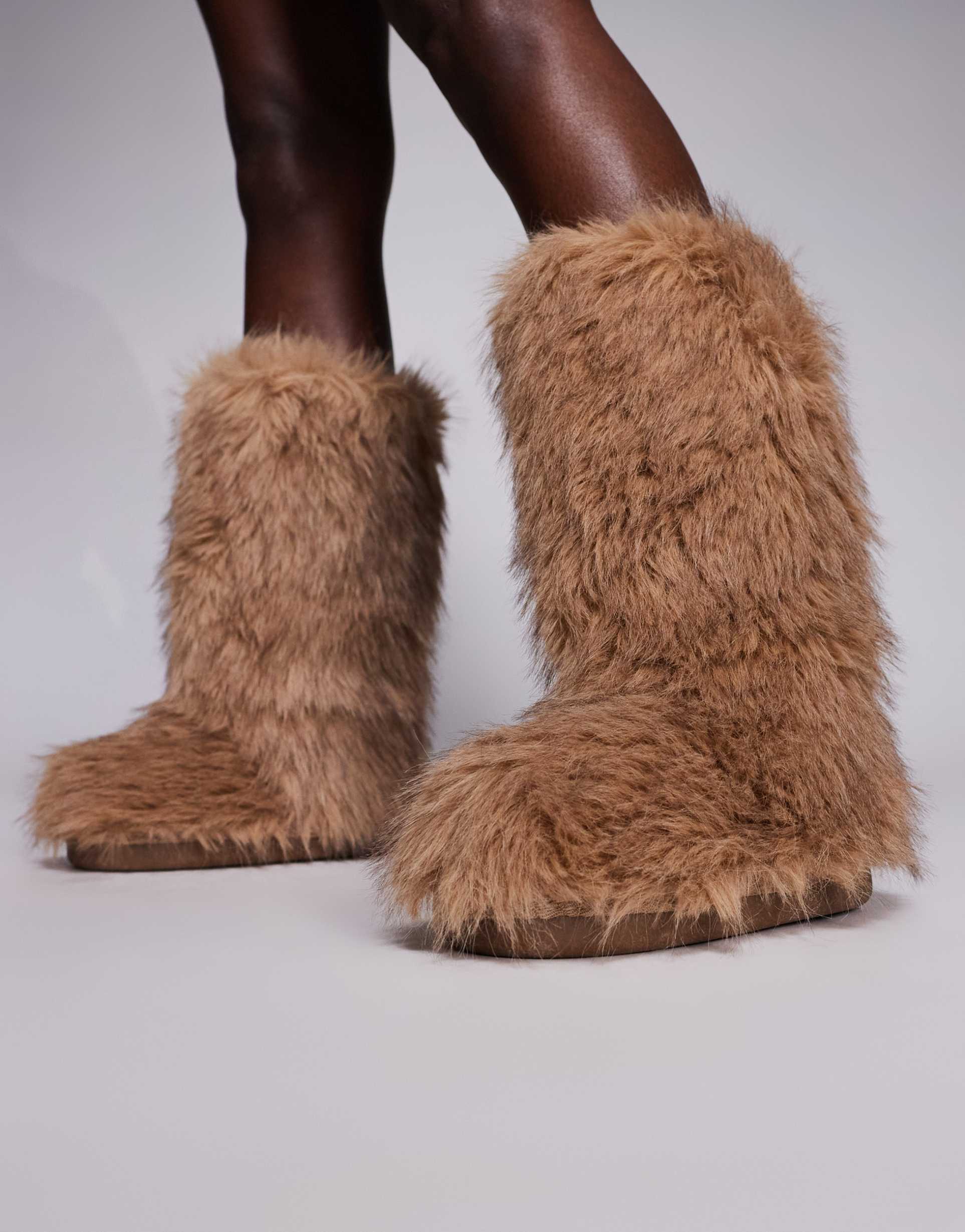 river island faux fur boots in light brown