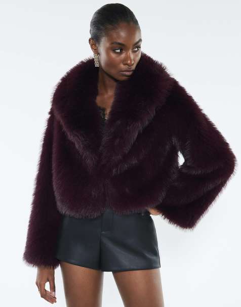 River Island Faux fur collared jacket in red - dark - view 1