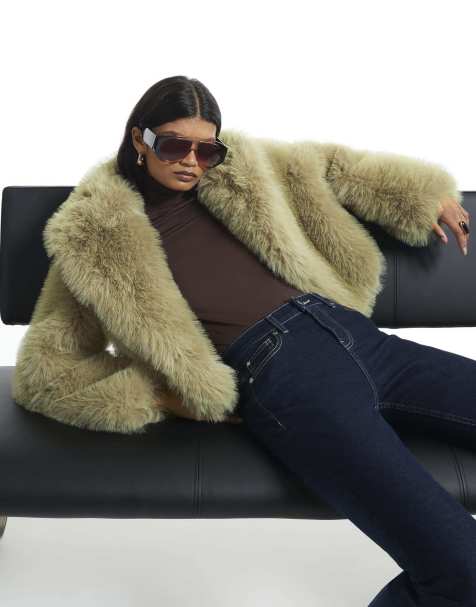River Island Faux fur jacket in green - light - view 1