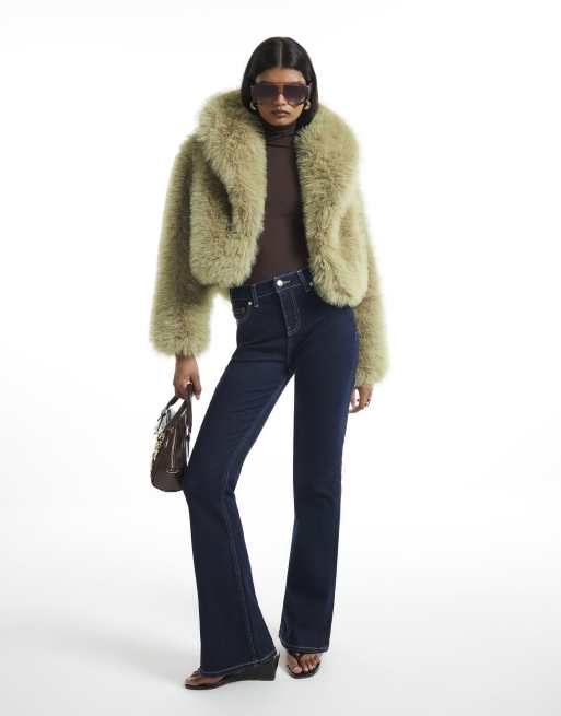 River Island Faux fur jacket in green - light, 2 of 4