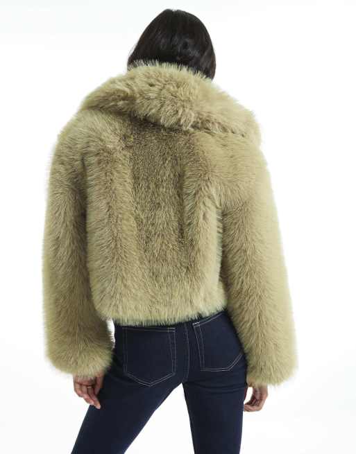 River Island Faux fur jacket in green - light, 4 of 4