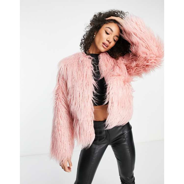 Long pink faux outlet fur coat