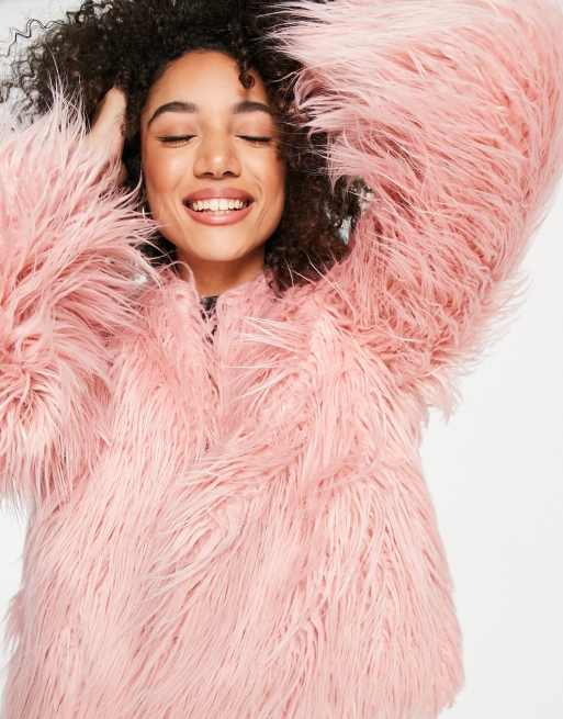 River Island faux fur jacket in light pink