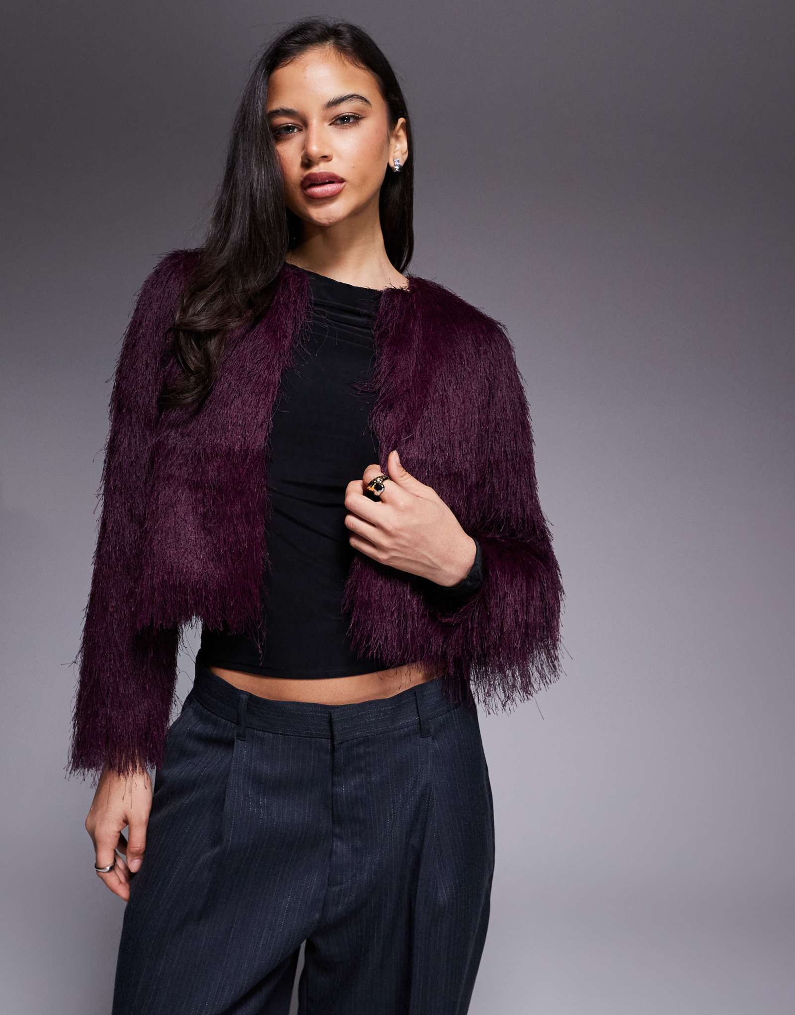 Вязаная куртка из искусственного меха River Island бордового цвета