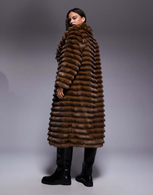 River Island faux-fur layered coat in dark brown, 3 of 4