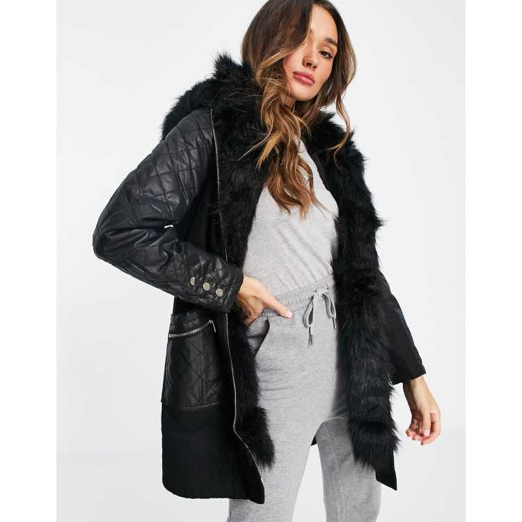 Black Faux Fur Lined Parka