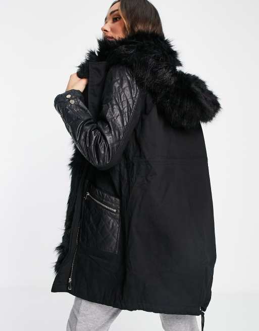 Faux Shearling-lined Parka - Black - Ladies