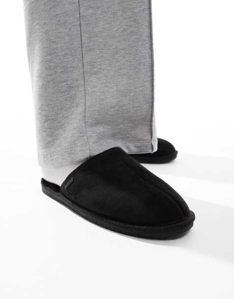 River Island faux fur lined slippers in black - view 1
