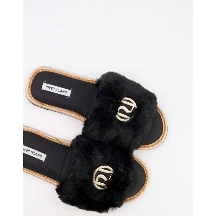 River island sale fur sliders