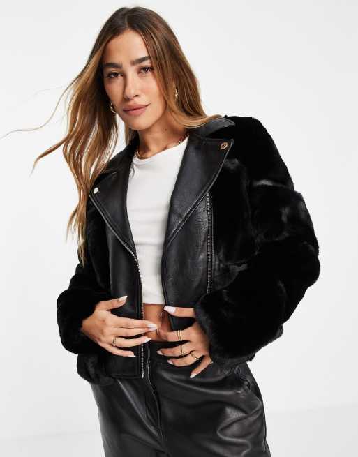 Faux fur panelled outlet jacket