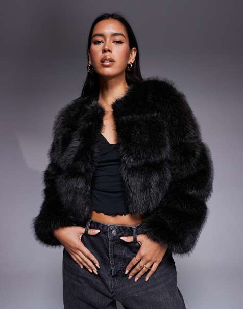 River Island faux fur panelled jacket in Black - view 1