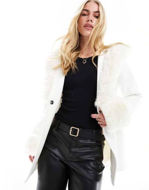 Cream faux fur Cream belted short coat – Entire Desire