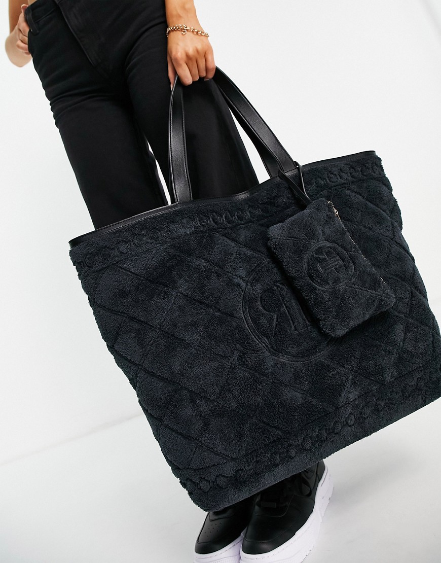 River Island faux fur shopper bag in black