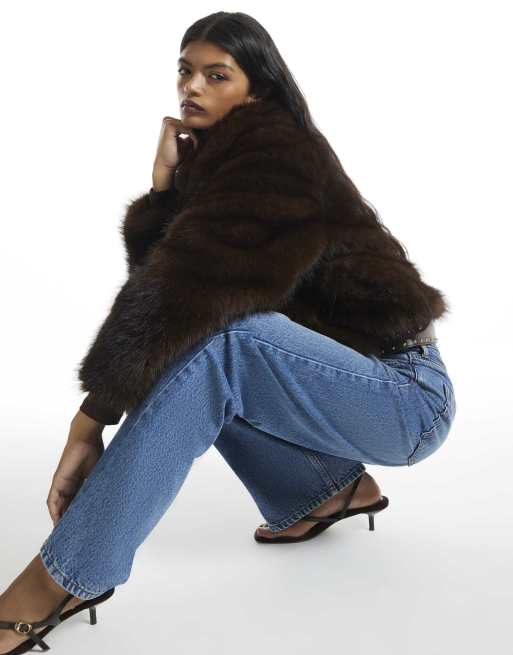 River Island Faux fur short jacket in brown - dark, 3 of 4