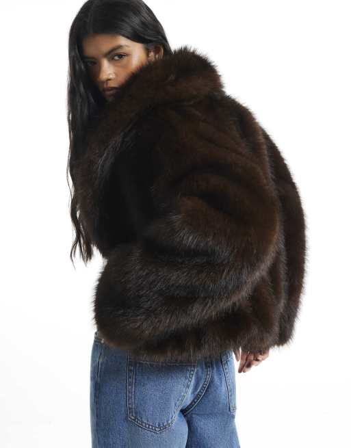 River Island Faux fur short jacket in brown - dark, 4 of 4