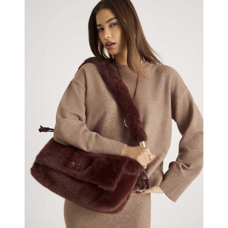 Sac De Festival River Island Noir - Fausse Fourrure Et Cuir - Occasion
