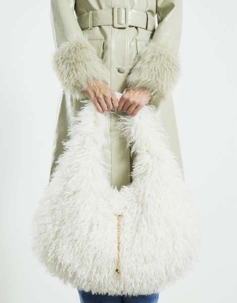 River Island Faux fur shoulder bag in cream - view 1
