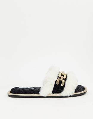 river island fur sliders