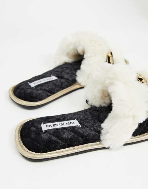 River island sale fur sliders