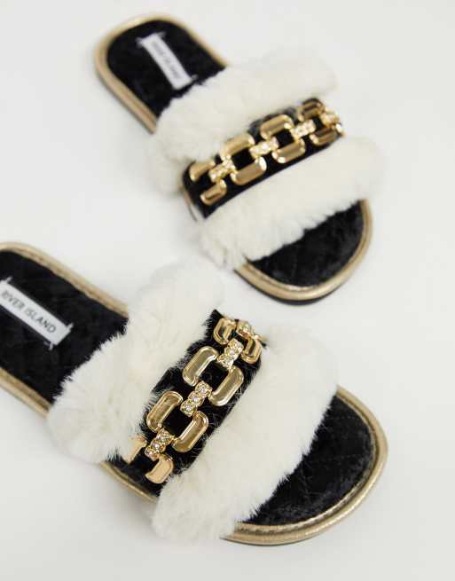 River island best sale fur sliders