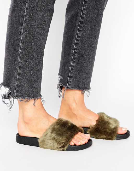 River Island Faux Fur Sliders ASOS