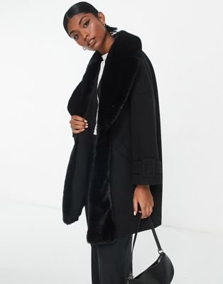 River Island faux fur swing coat in black | ASOS
