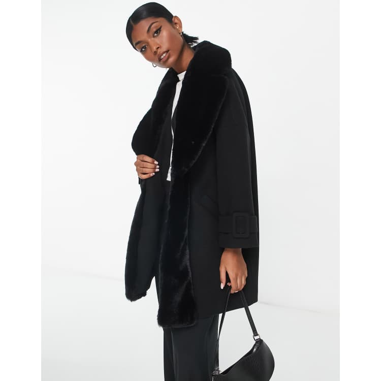 Grey faux fur outlet collar swing coat