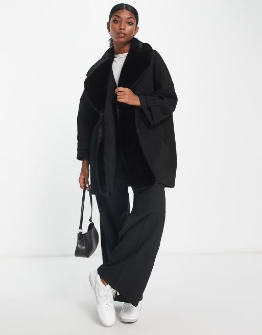River Island faux fur swing coat in black, 2 of 4
