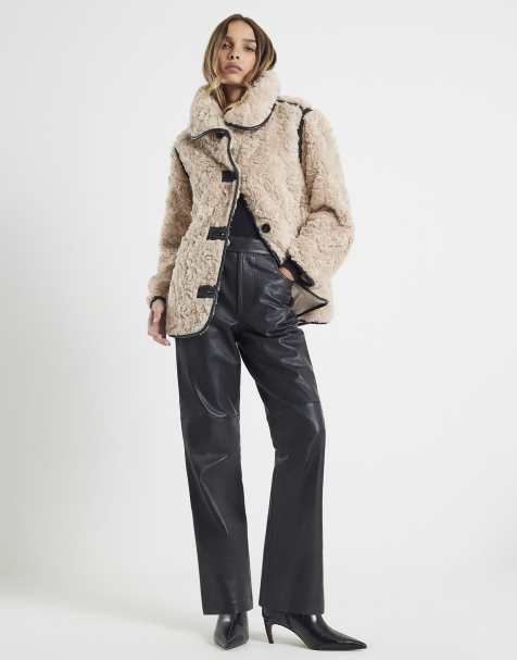 River Island Faux fur swing coat in cream - view 1