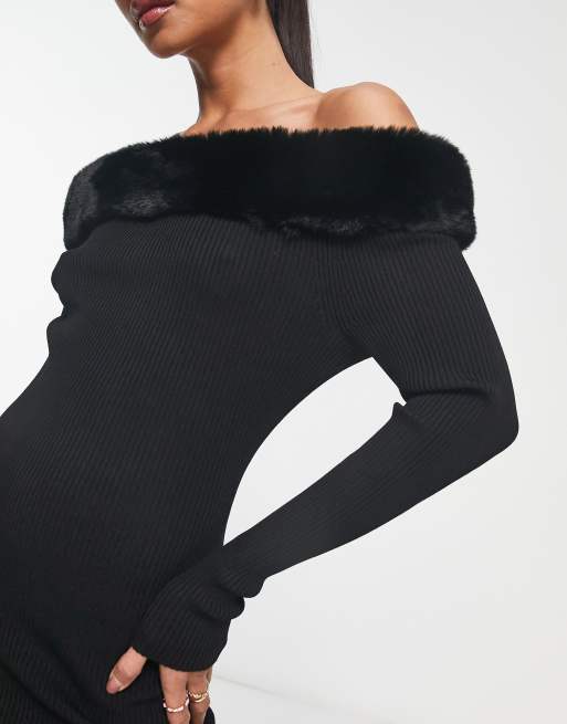 Fur trim deals dress missguided