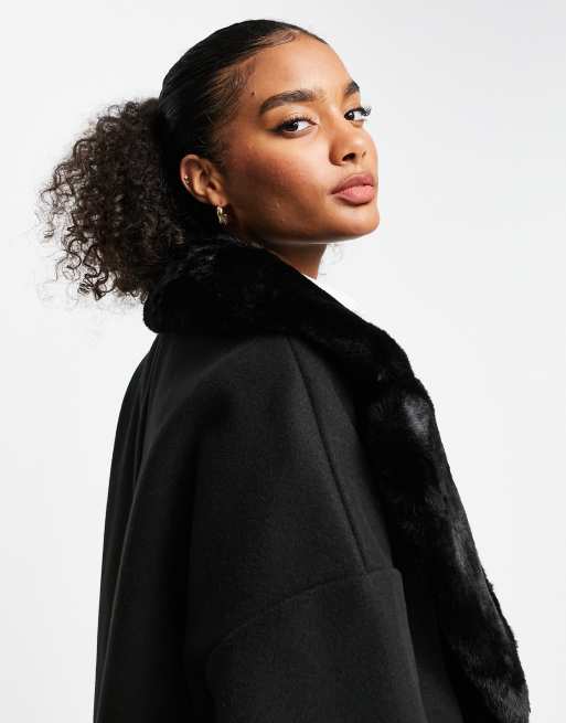 Black faux fur swing sale coat