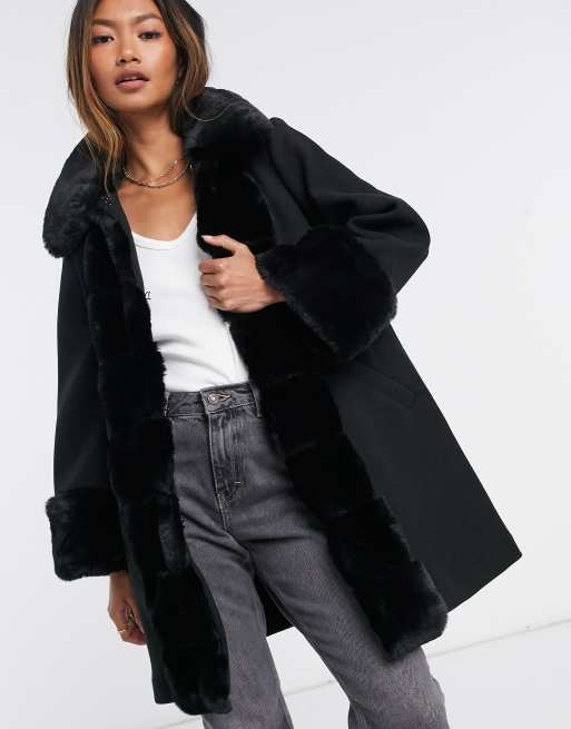 River island fur store trim coat