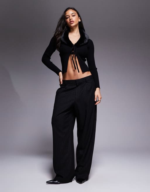 River Island faux fur trimmed cardigan in black , 4 of 4