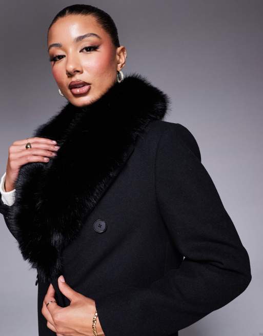 River Island Asos Fur Trim Coat River Island Faux Fur Wool Look