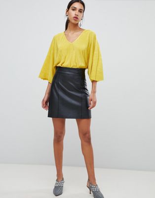 River Island faux leather a-line mini skirt in black | ASOS