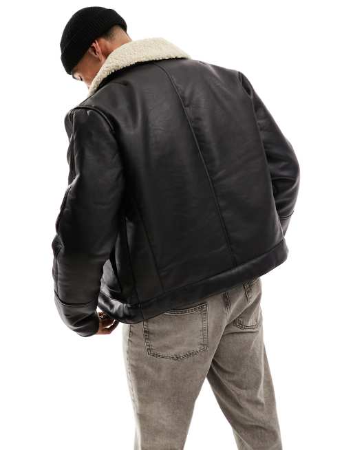 Aviator jacket mens black best sale