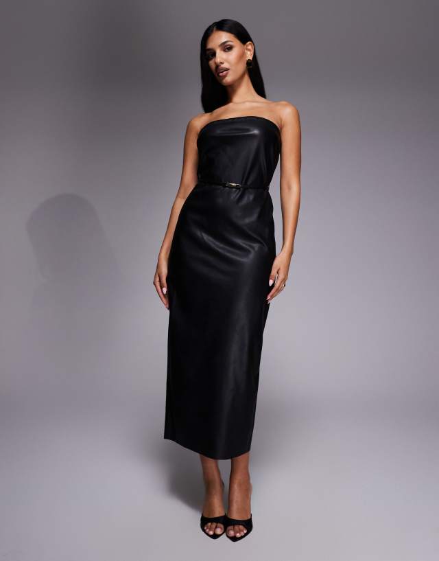 black leather bandeau dress River Island faux with skinny belt in Collection:Whispered Blooms