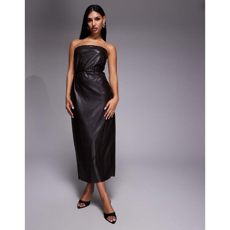 slim fit dress slacks Black Mixed Media Corset Waist Faux Leather Dress  SSYS