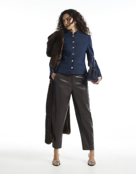River Island Faux leather barrel leg trousers in purple - view 1
