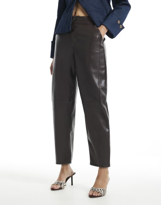 River Island Faux leather barrel leg trousers in purple, 3 of 4
