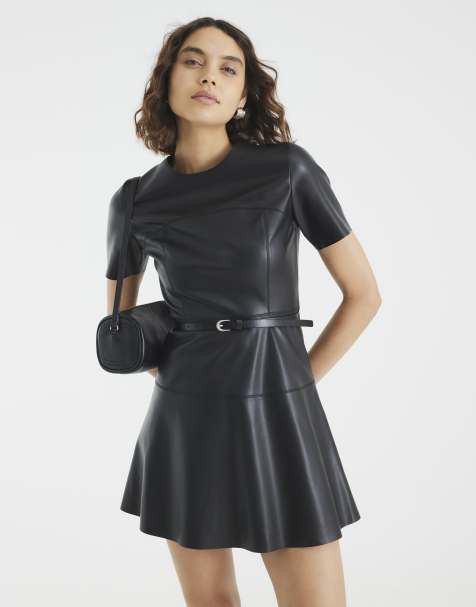 River Island Faux leather belted mini dress in black - view 1
