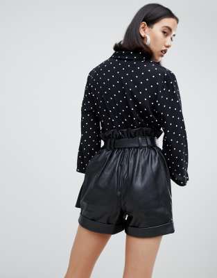 river island black leather shorts