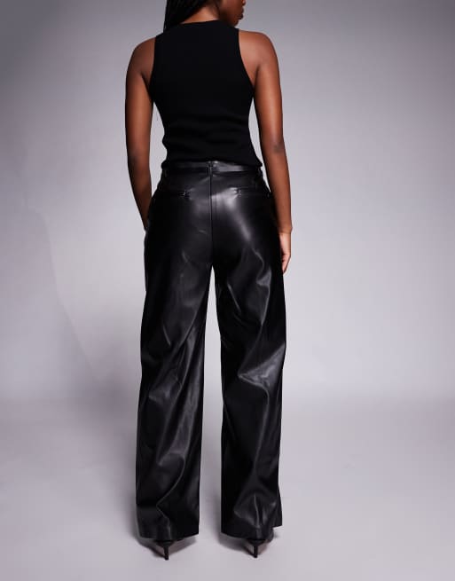 River Island faux leather belted wide leg trouser in black