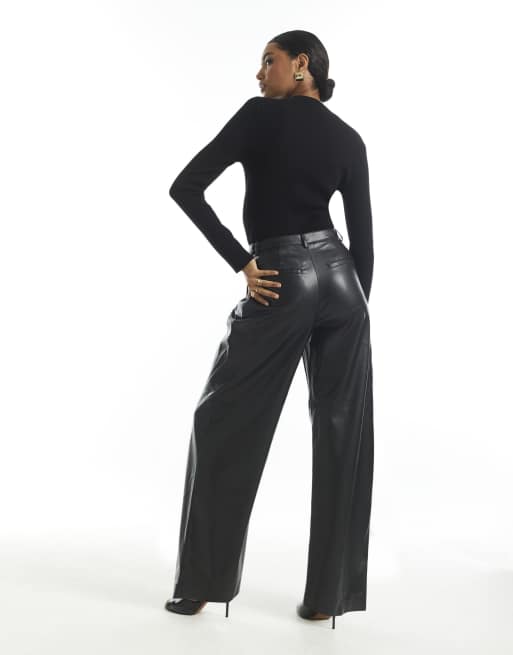 River Island Faux leather belted wide leg trousers in black, 4 of 4