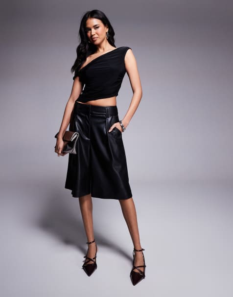 River Island faux leather bermuda short in black - view 1