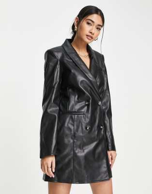 River Island faux leather blazer dress in black | ASOS