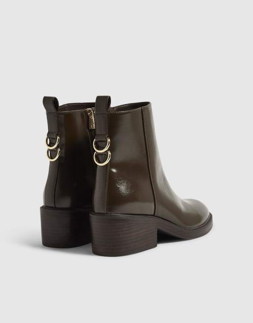 River Island Faux leather block heel ankle boots in green, 4 of 4