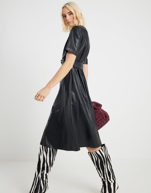 River Island Faux leather buckle detail swing dress in black | ASOS