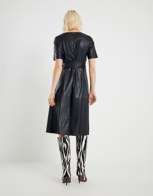 River Island Faux leather buckle detail swing dress in black | ASOS
